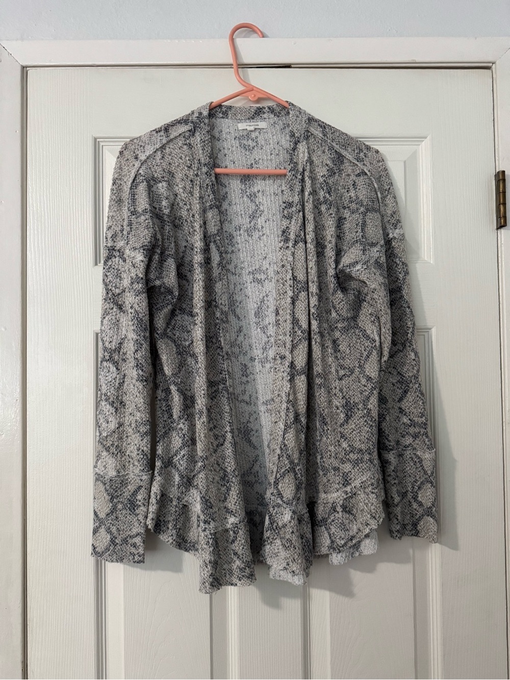 Maurices Gray Snake-Print Open Front Cardigan